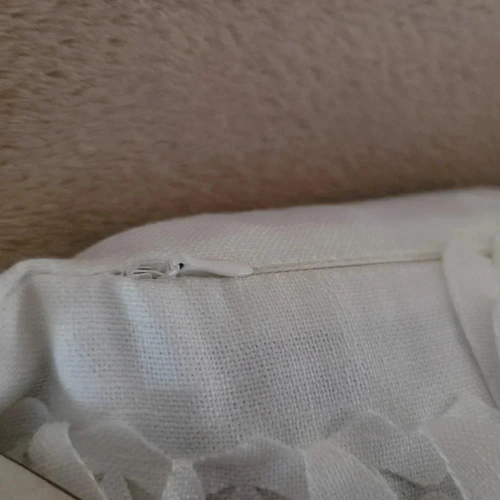 Bright White Marlo Lorenz THRO Faux Linen Fallen Leaves Feather Pillow 18